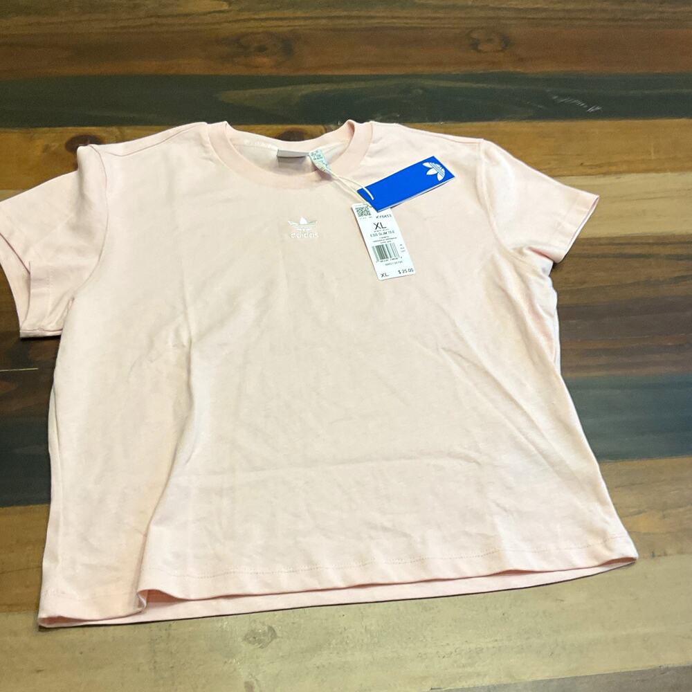 adidas Originals ESS Slim Fit Trefoil Logo Tee, Pink Cotton Jersey, XL